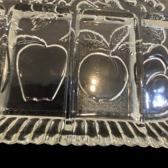VINTAGE INDIANA GLASS -- Fruit & Relish Tray, 5 Sections, Fruit Design, Heirloom - Picture 5 of 10